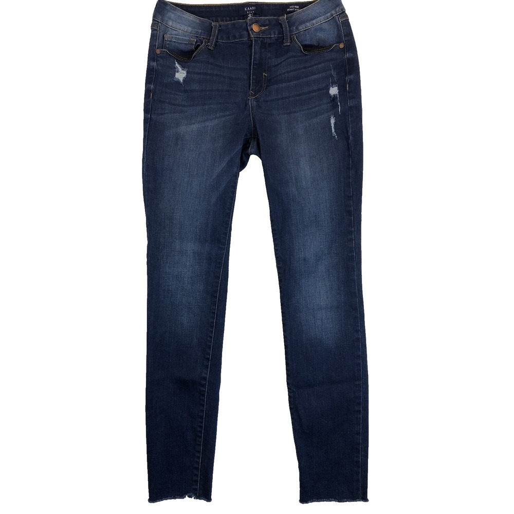 Kaari‎ Blue Jeans Women's 6 Denim Blue Mid Rise Skinny Ankle Raw Hem Distressed